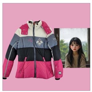 Bogner Girls Size XXL Ela-D Down Ski Jacket Pink White Black Gray Colorblock